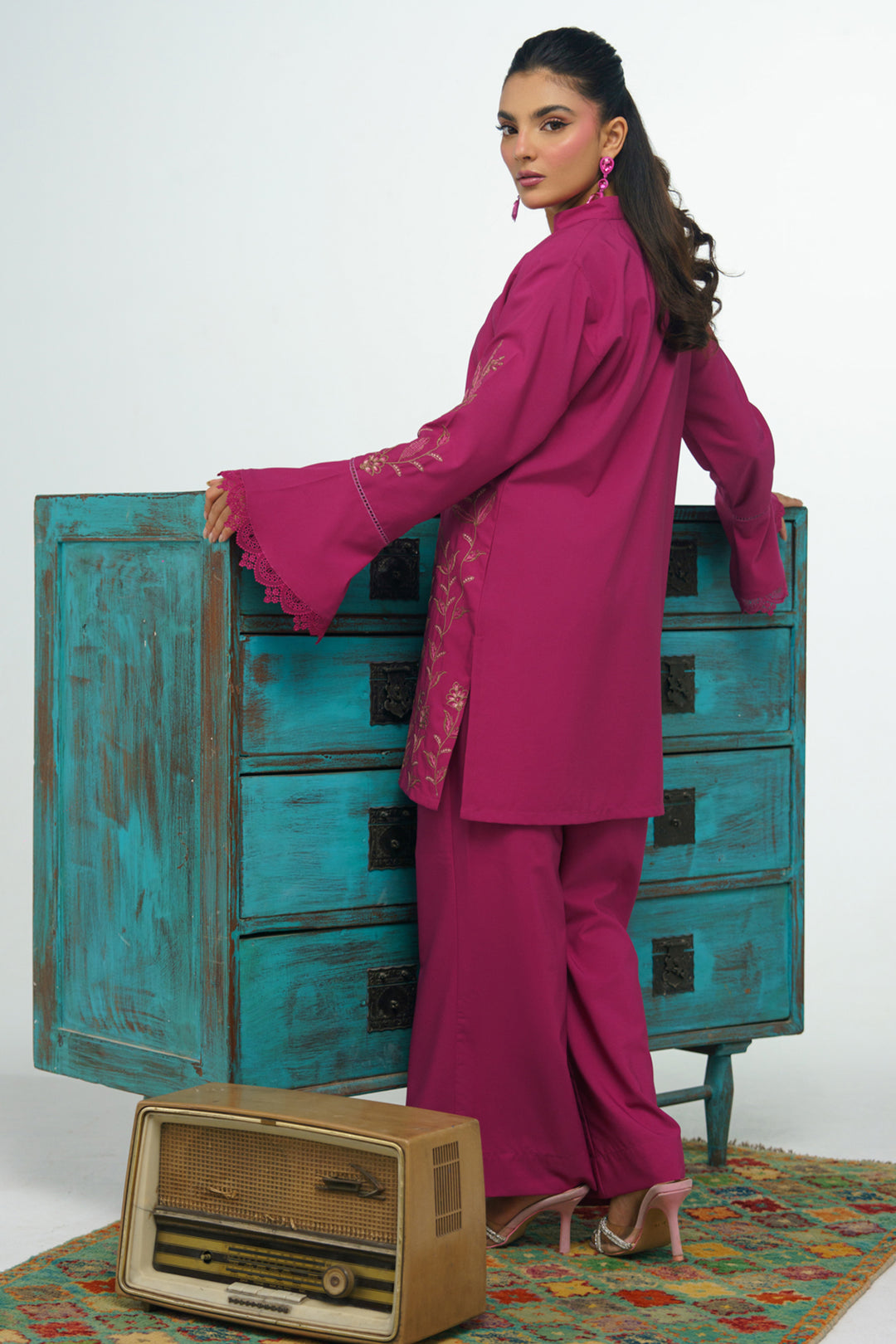 Mauve Pink Embroidered Co Ord Set