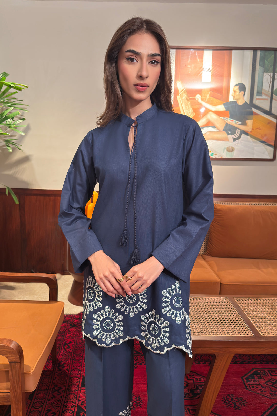 Navy Blue Embroidered Co Ord Set