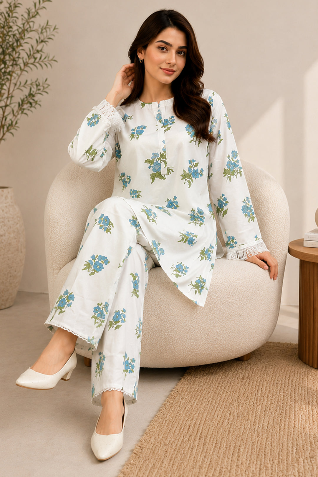 White Bloom Co ord Set