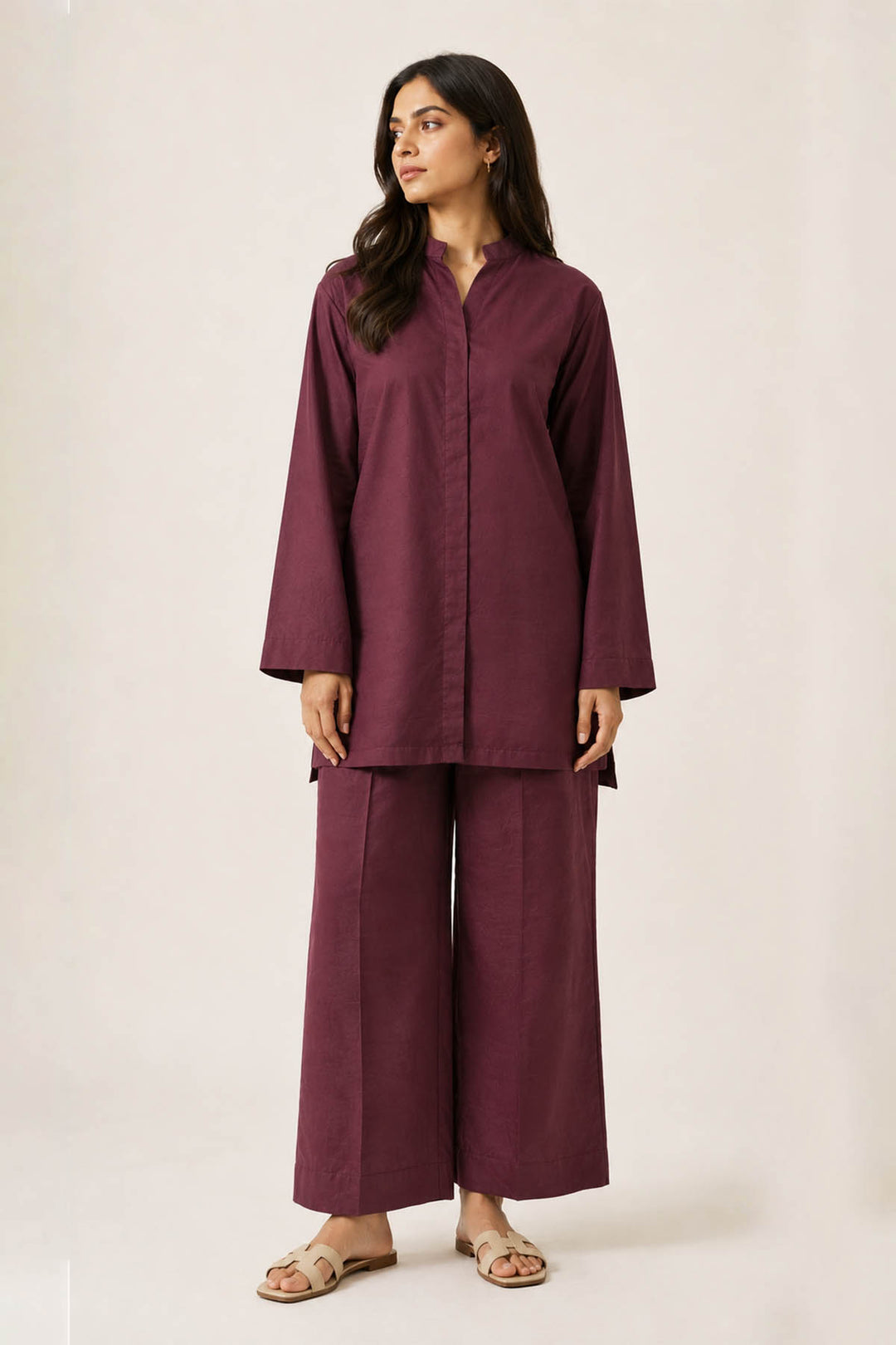 Burgundy Wine Korean Silk 2 - Piece Set