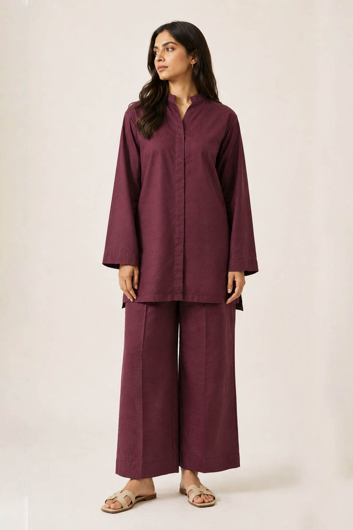 Burgundy Wine Korean Silk 2 - Piece Set