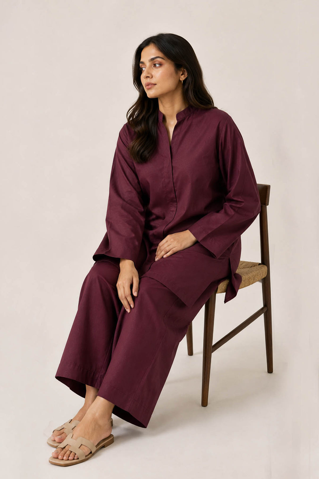 Burgundy Wine Korean Silk 2 - Piece Set