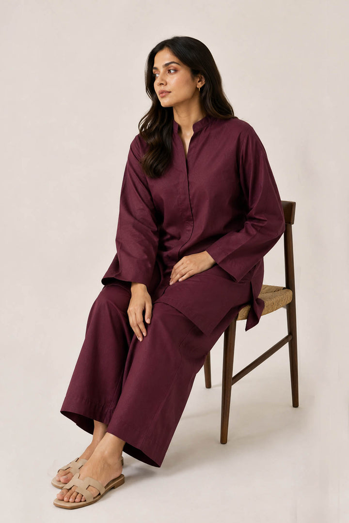 Burgundy Wine Korean Silk 2 - Piece Set