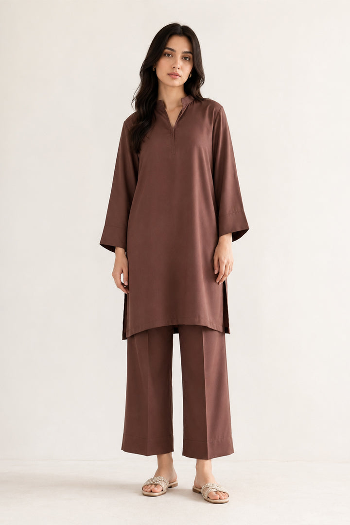 Brown Raw Silk 2 Piece Set