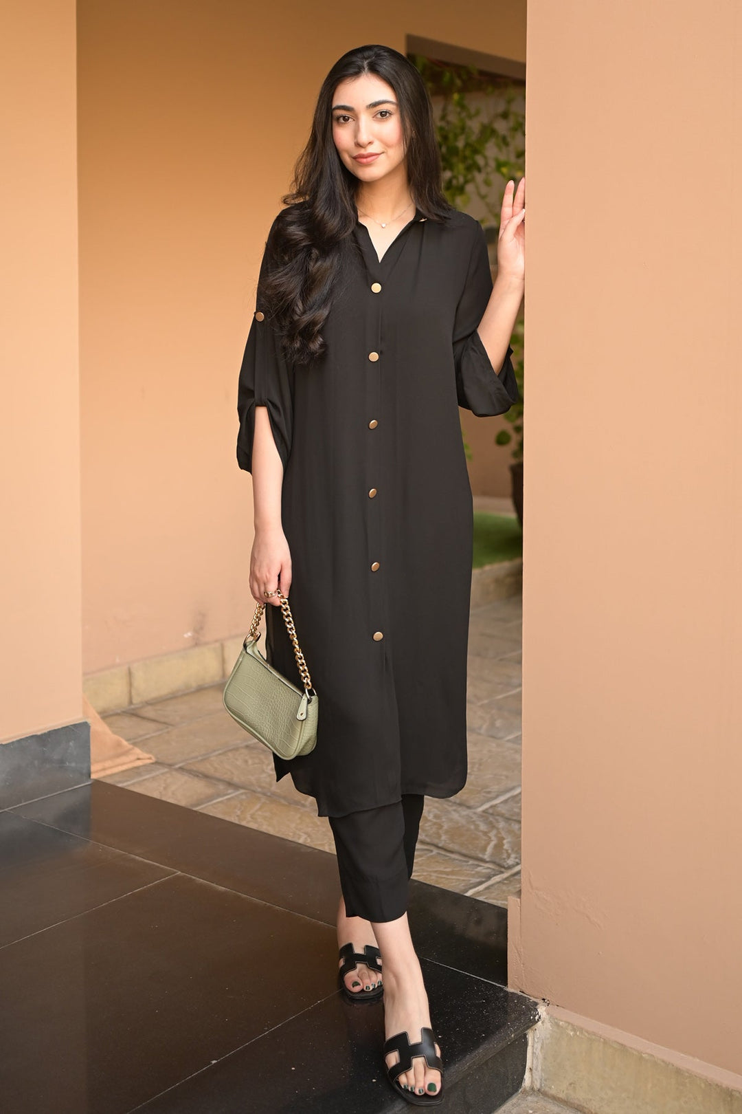 Elegant Buttoned Dress - 01 - Peach Republic