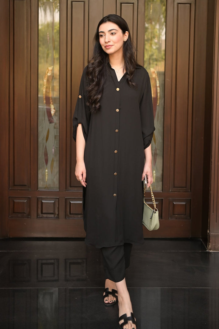 Elegant Buttoned Dress - 01 - Peach Republic