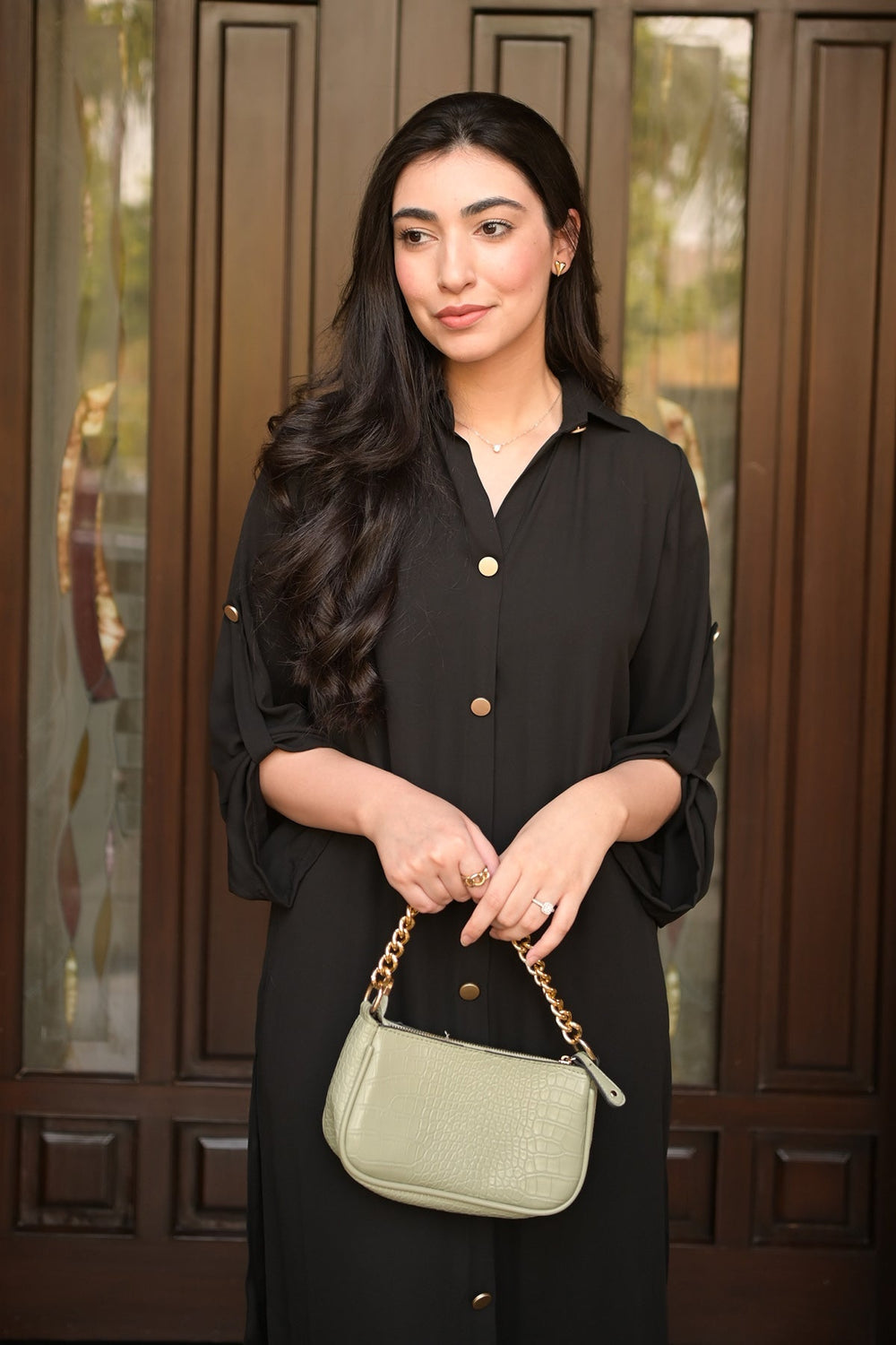 Elegant Buttoned Dress - 01 - Peach Republic