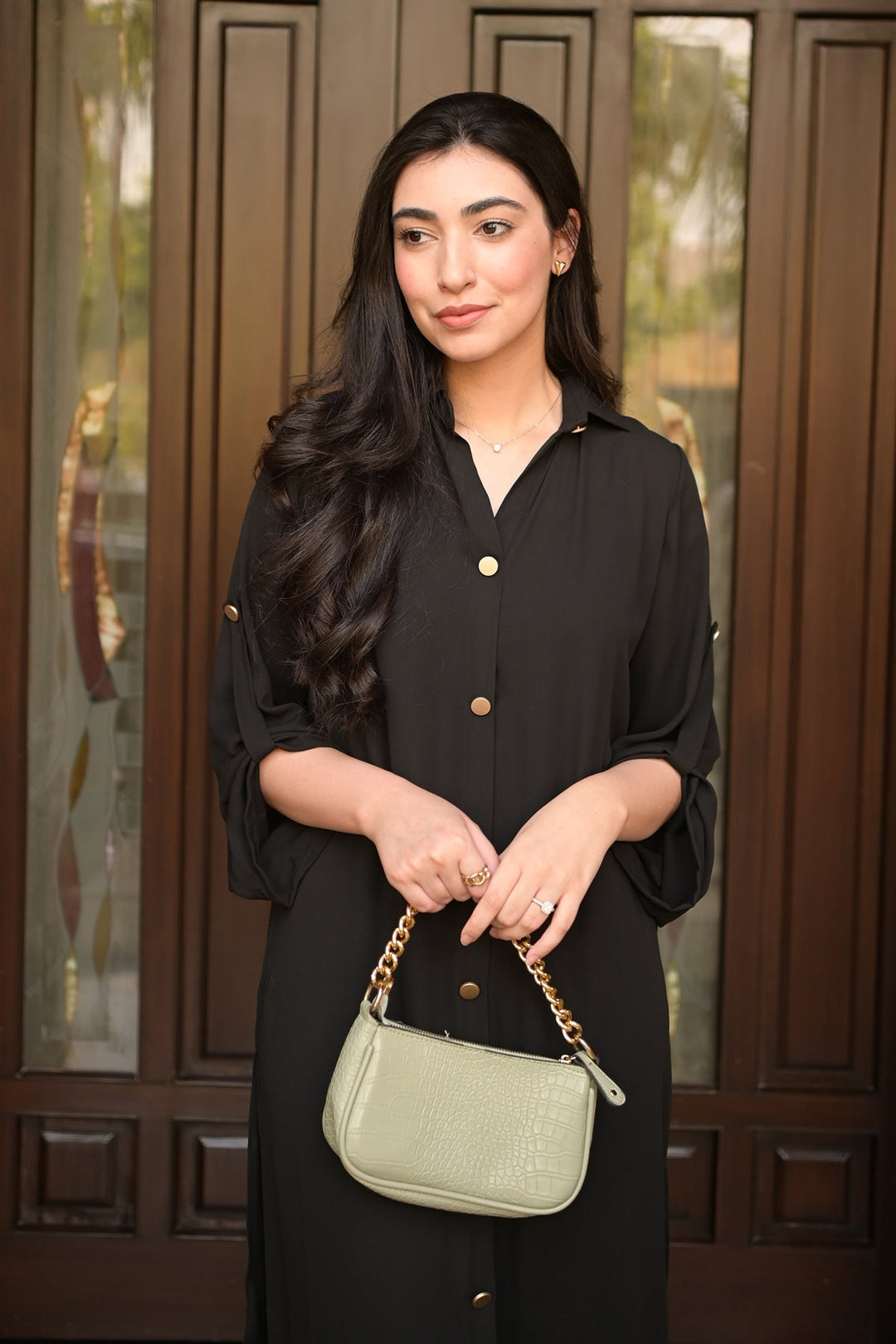 Elegant Buttoned Dress - 01 - Peach Republic