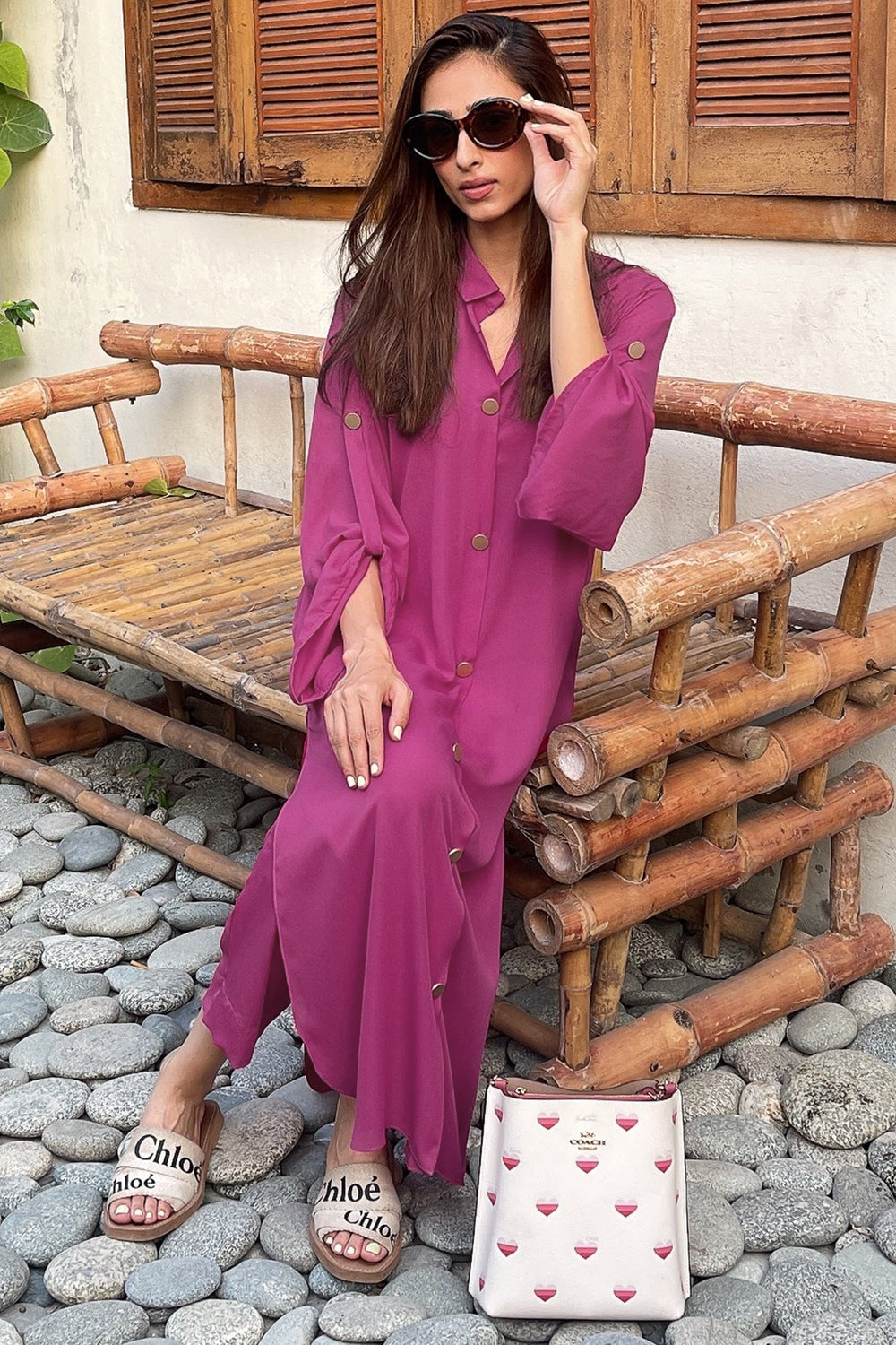 Elegant Buttoned Dress - 02 - Peach Republic