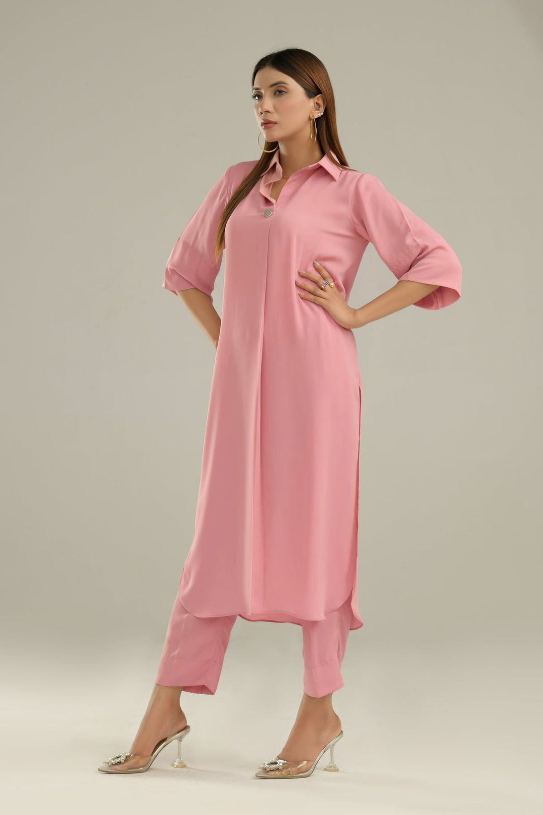 Elegant Crepe Dress - Peach Republic