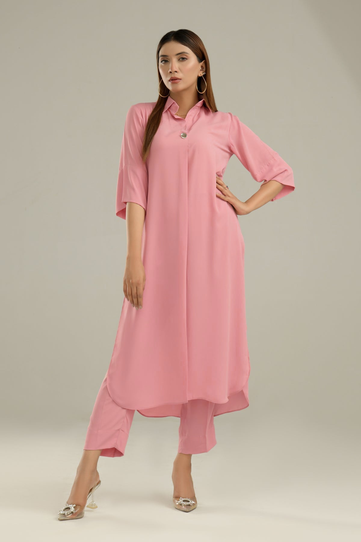 Elegant Crepe Dress - Peach Republic