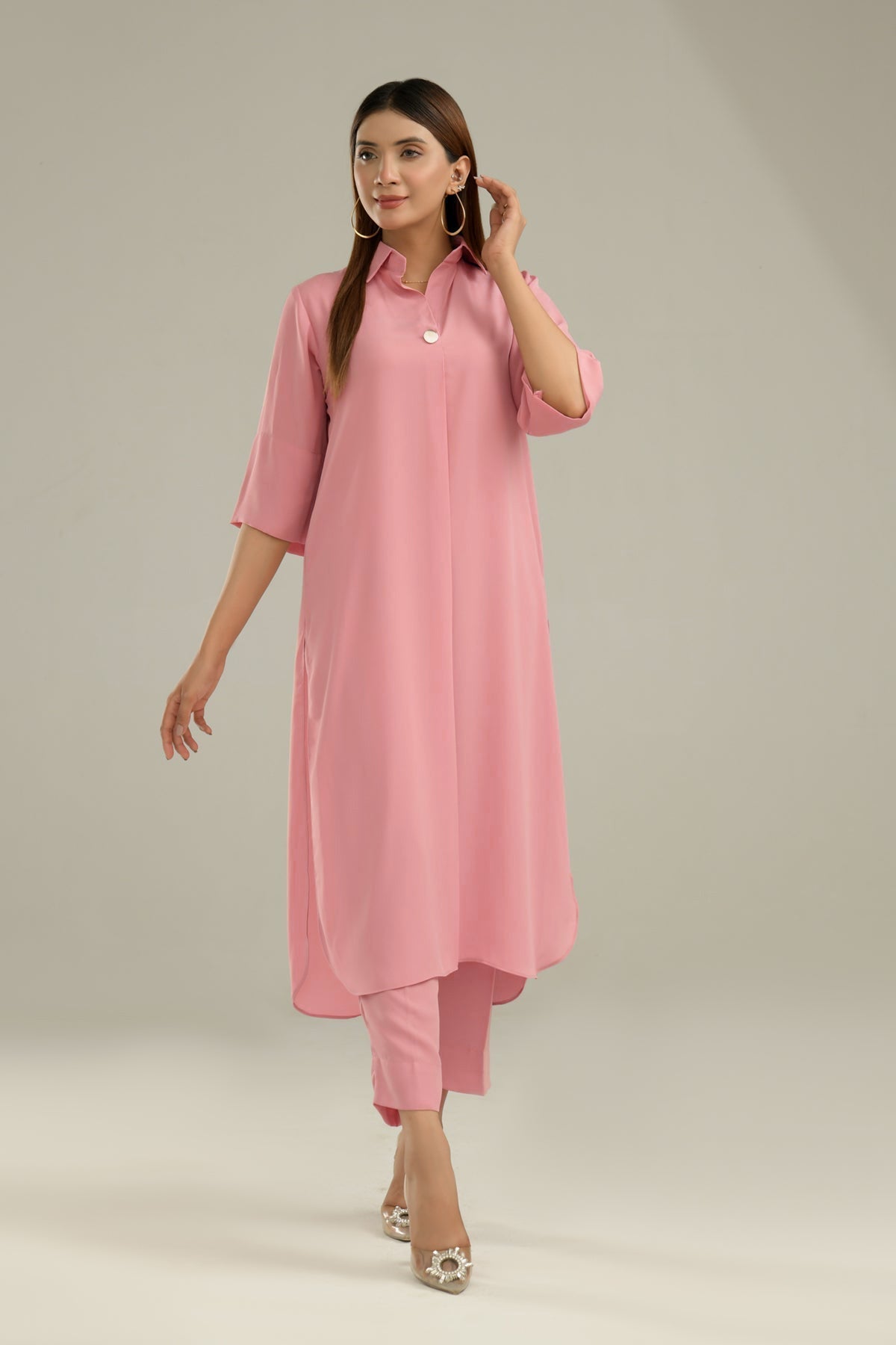 Elegant Crepe Dress - Peach Republic