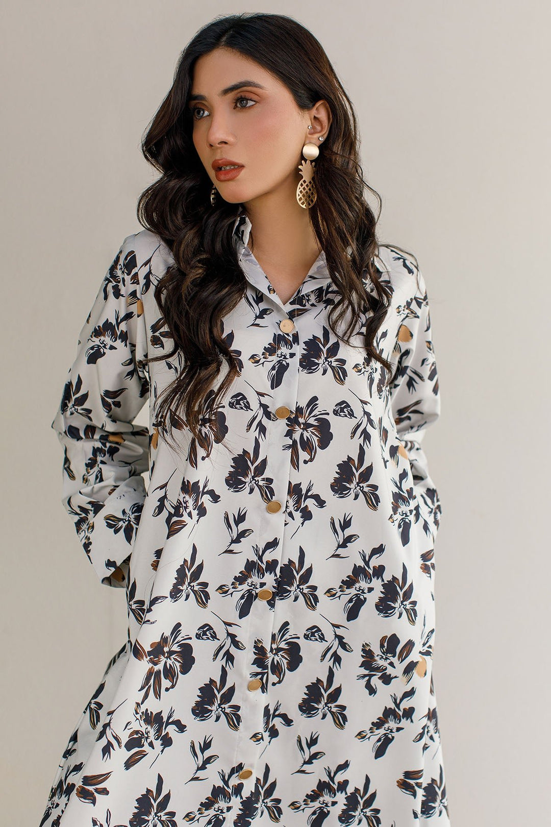 Elegant Printed A - Line Dress - Peach Republic