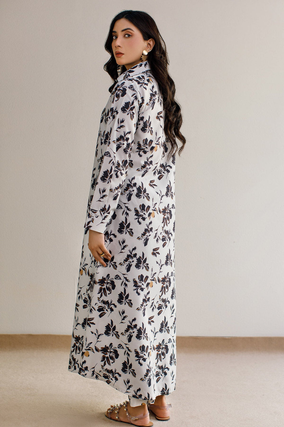 Elegant Printed A - Line Dress - Peach Republic