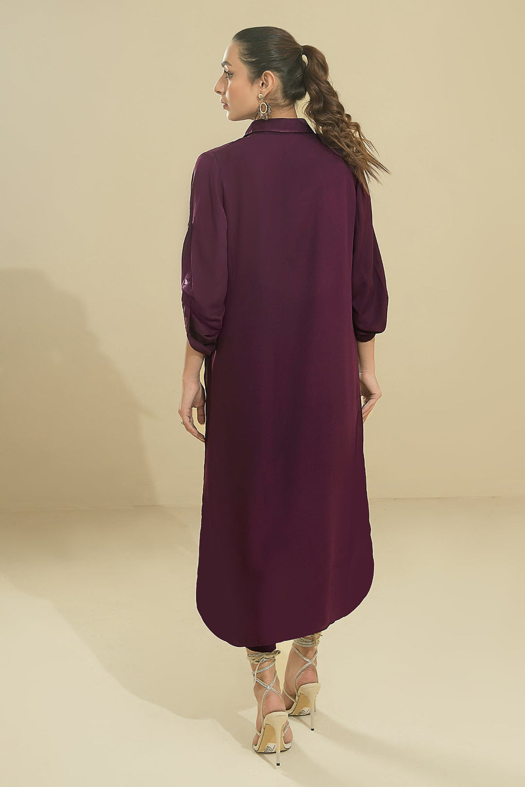 Elegant Purple Buttoned Grip Dress - Peach Republic