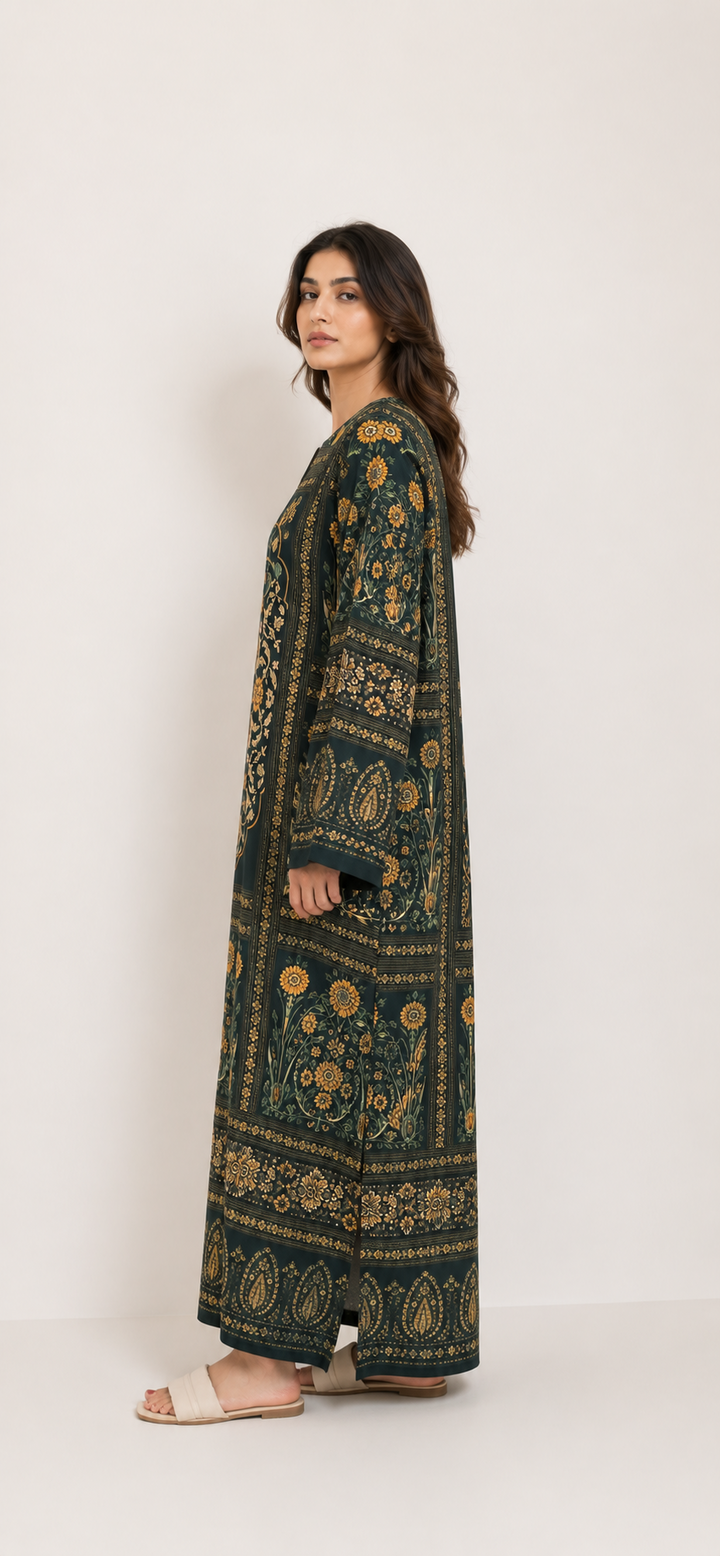 Emerald Tapestry Kaftan - Side view