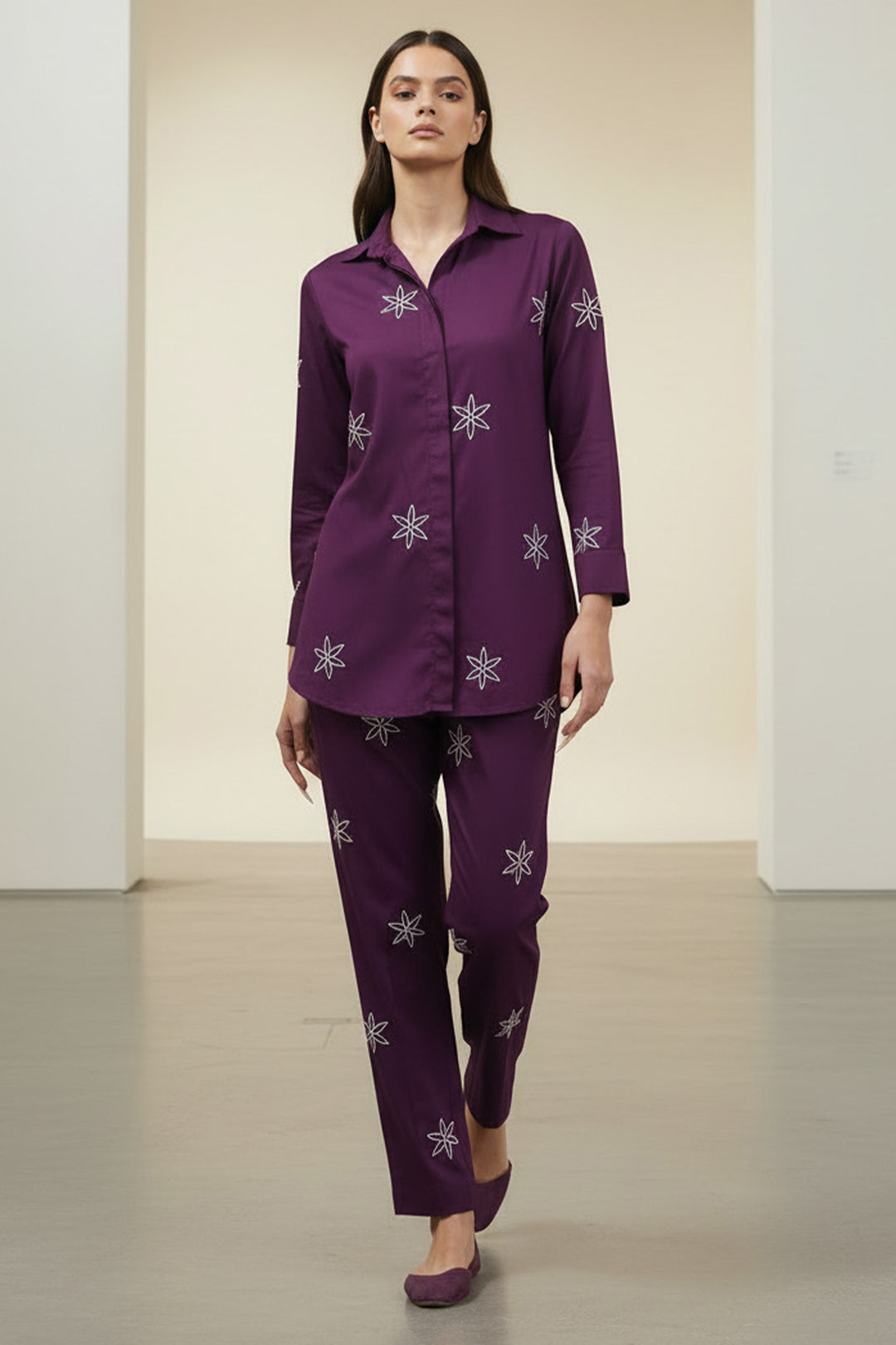 Plum Embroidered Co Ord Set - 01