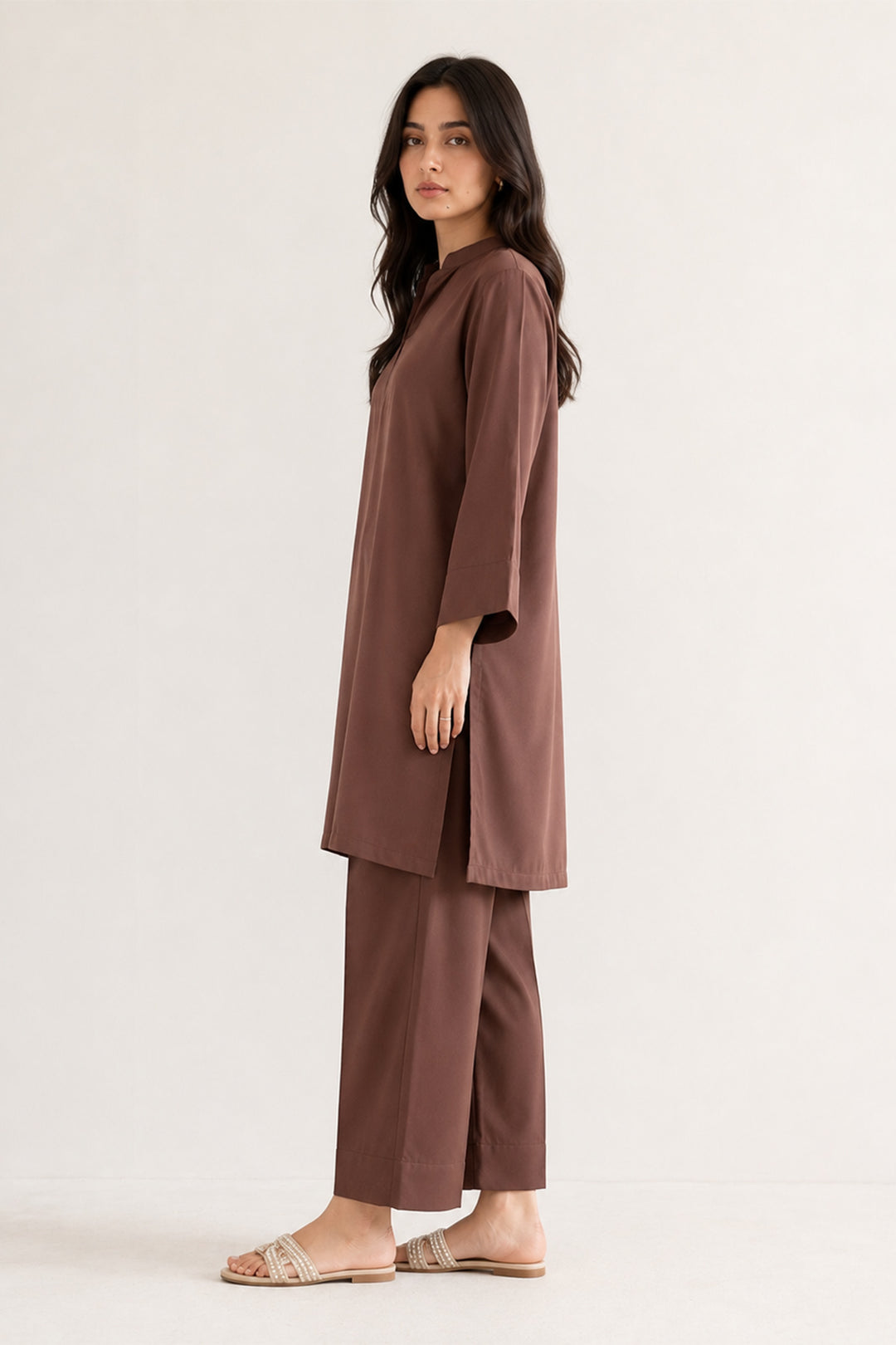 Brown Raw Silk 2 Piece Set