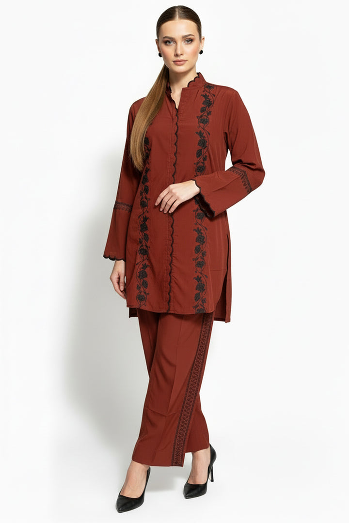 Rust Embroidered Co ord set -030