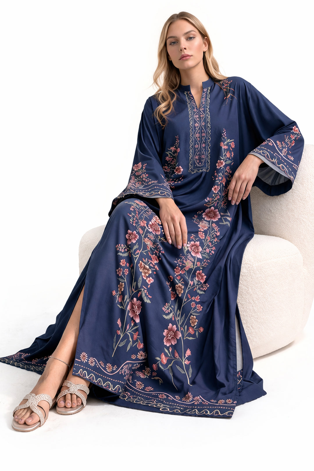Navy Blue Bloom Kaftan