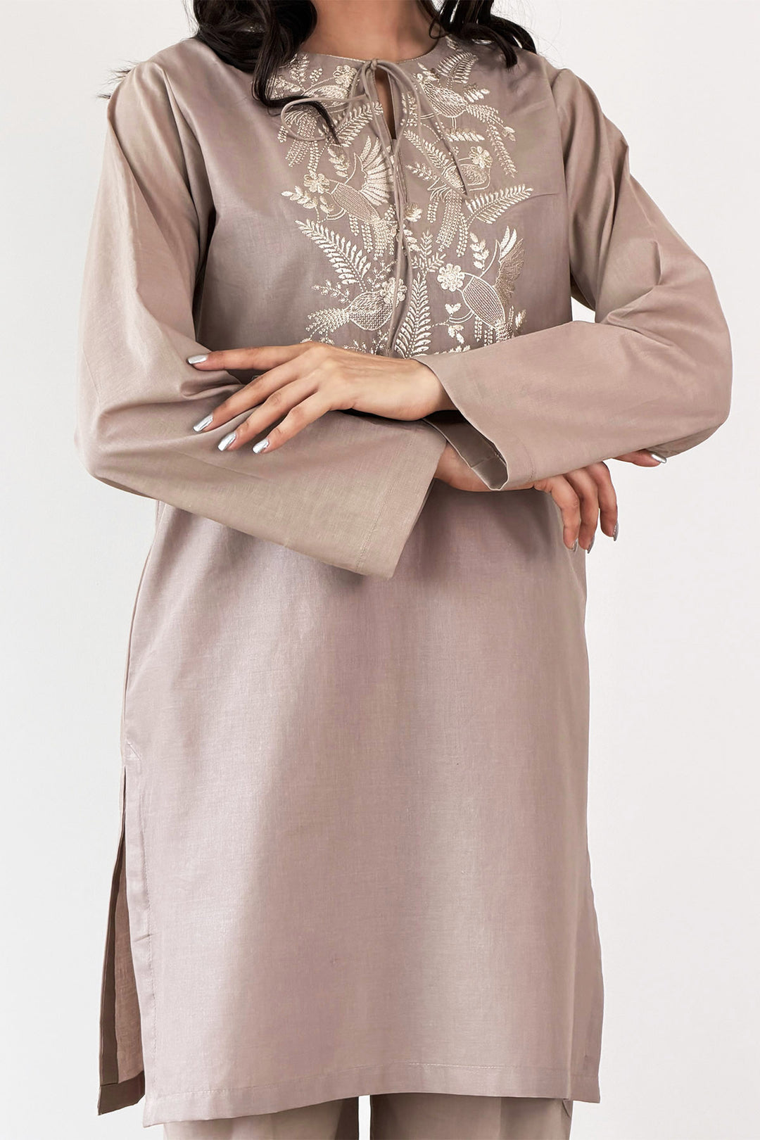 Taupe Embroidered 2-Piece Set