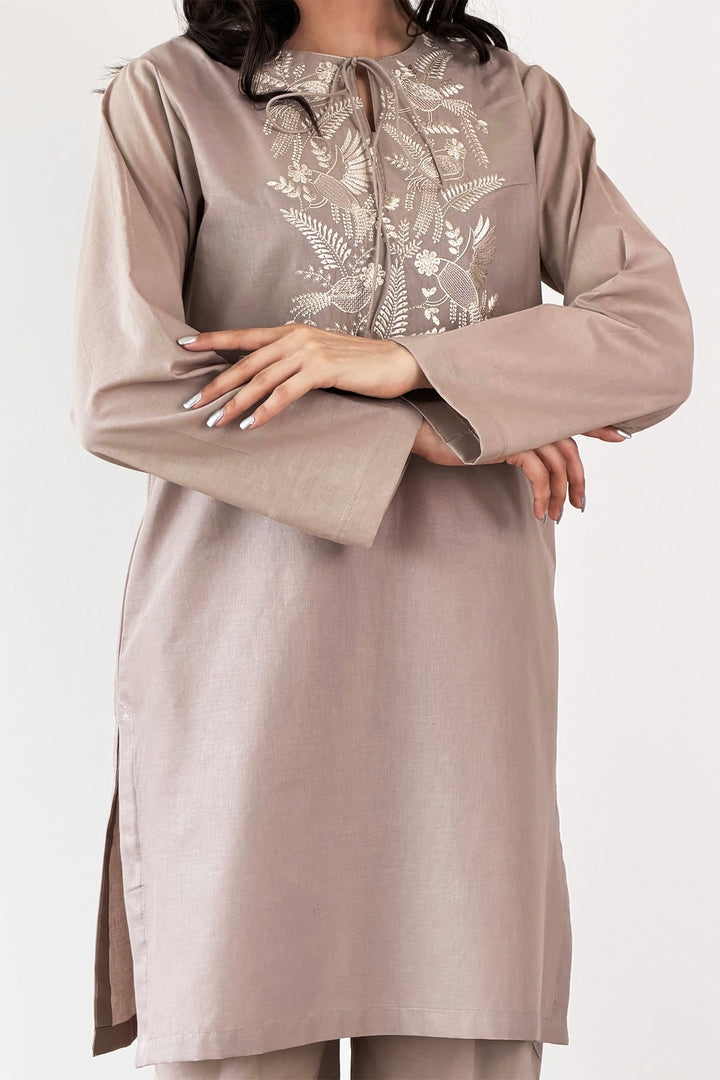 Taupe Embroidered 2-Piece Set