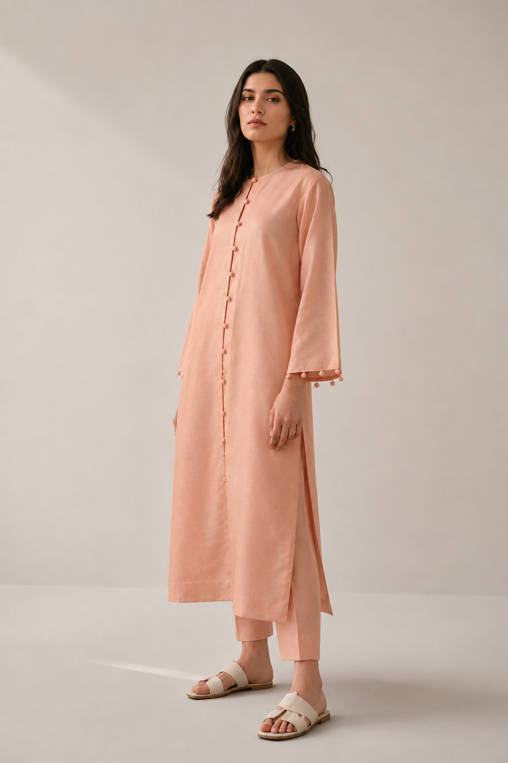 Soft Peach Raw Silk Co-ord Set