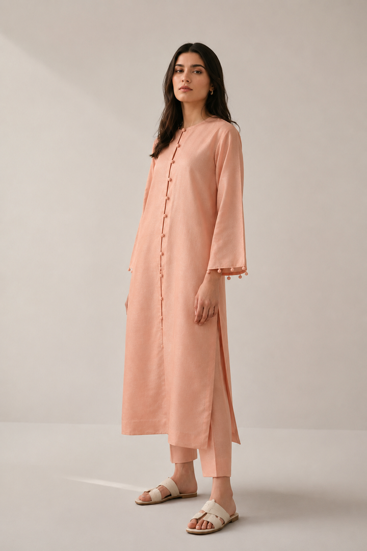 Soft Peach Raw Silk Co-ord Set