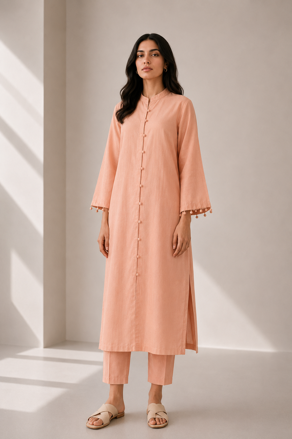 Soft Peach Raw Silk Co-ord Set
