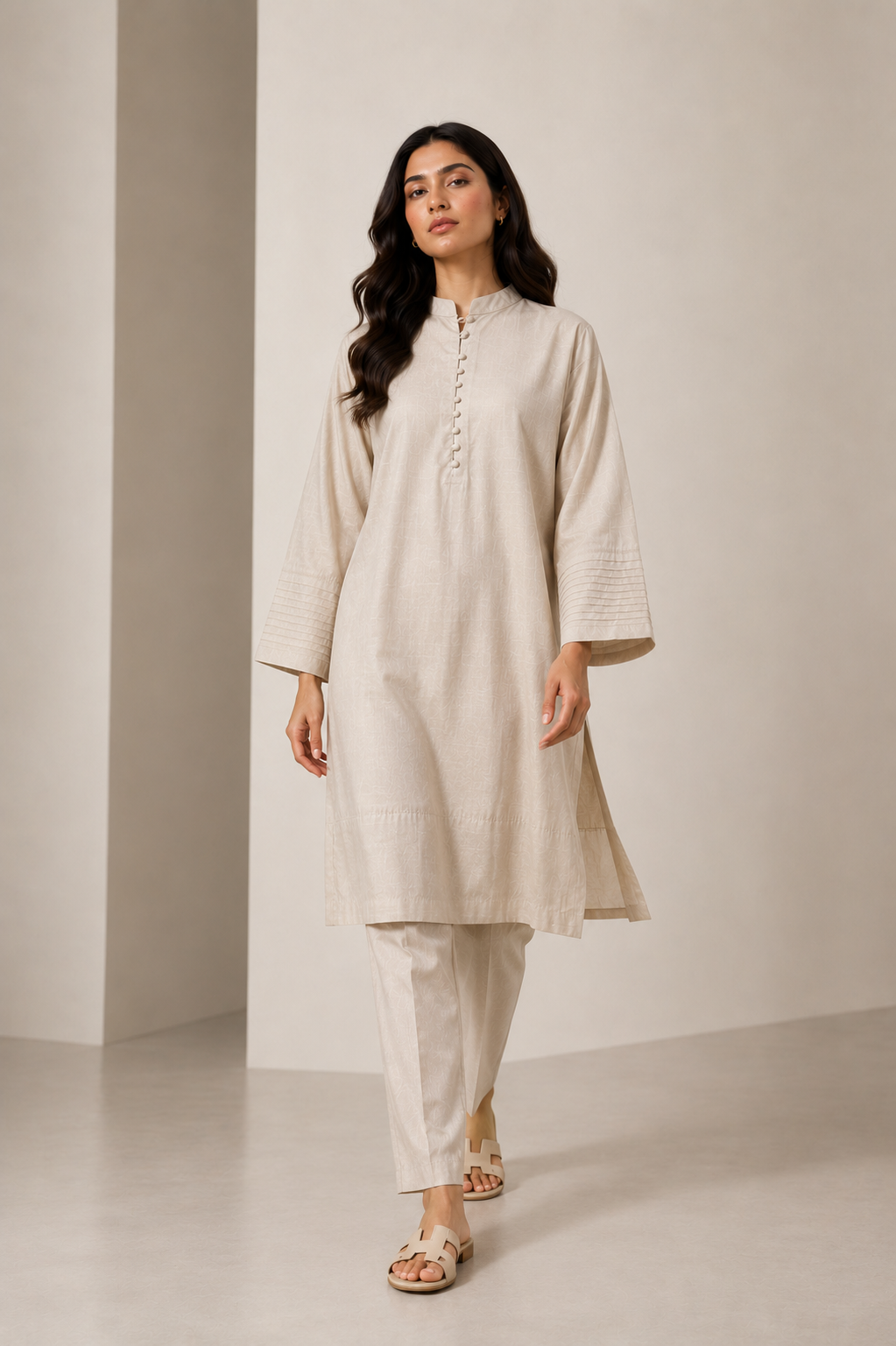 Beige Raw Silk Co-ord Set