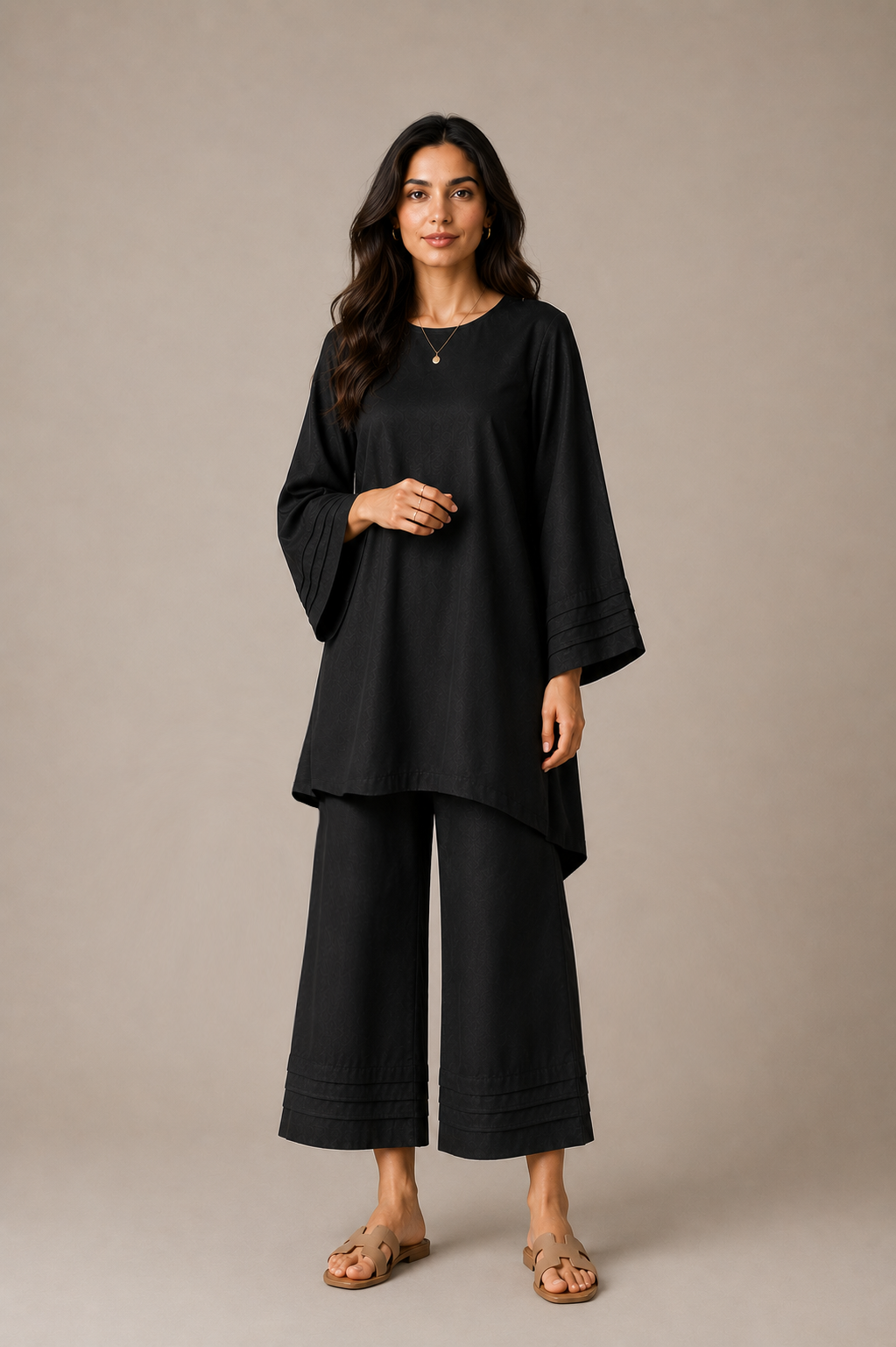 Black Raw Silk 2-Piece Set