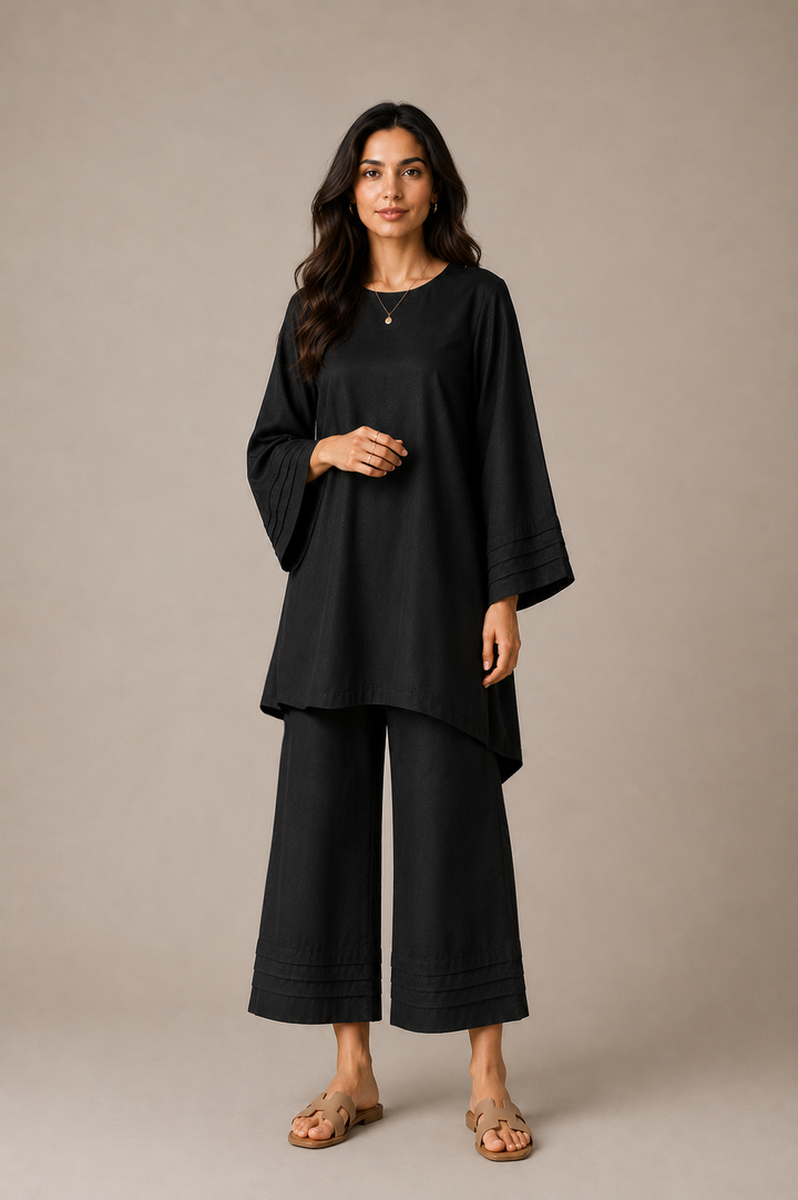 Black Raw Silk 2-Piece Set