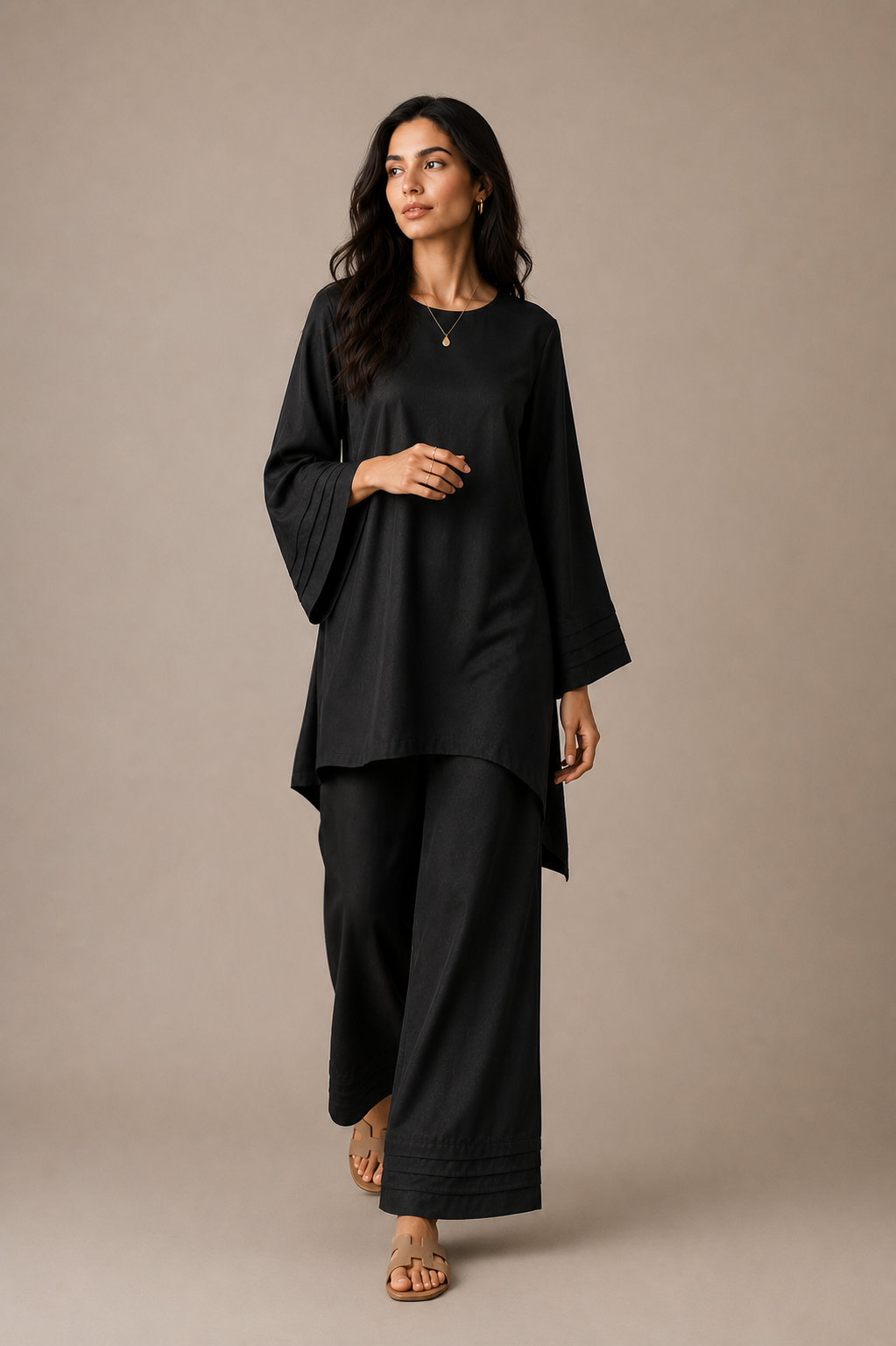 Black Raw Silk 2-Piece Set