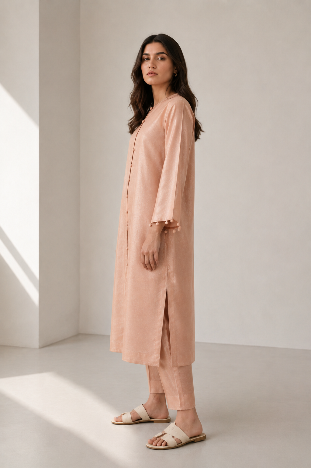 Soft Peach Raw Silk Co-ord Set