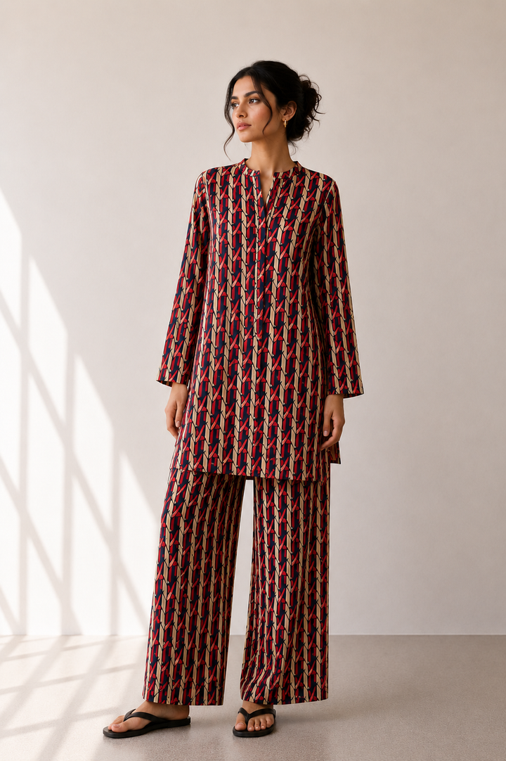 Crimson Geometric Co-Ord Set