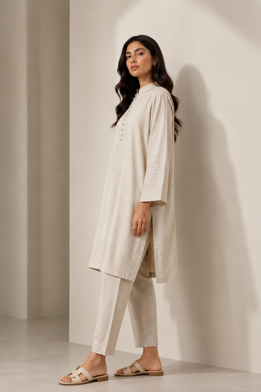Beige Raw Silk Co-ord Set