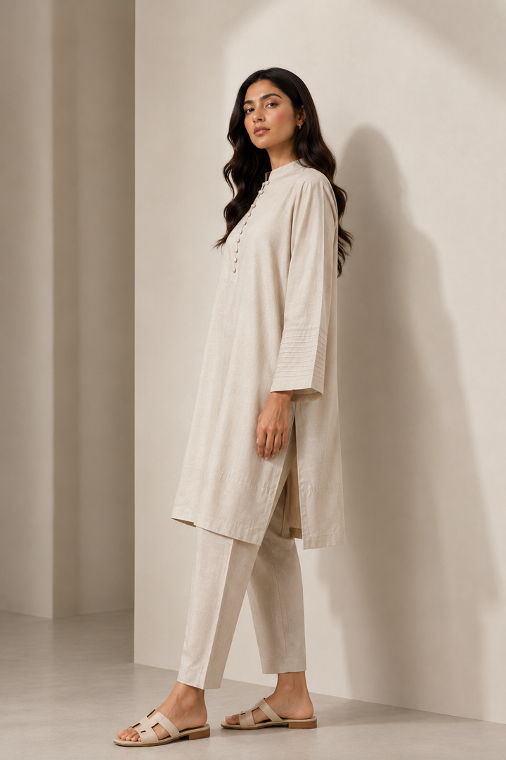 Beige Raw Silk Co-ord Set