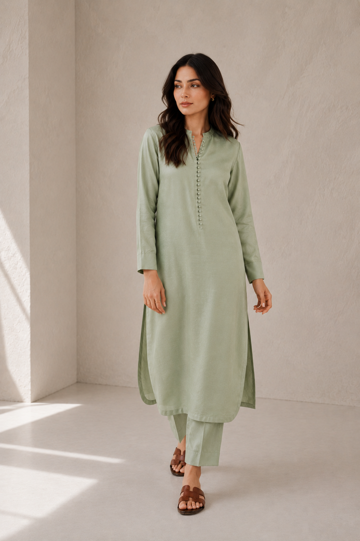 Sage Green Raw Silk Co-ord Set