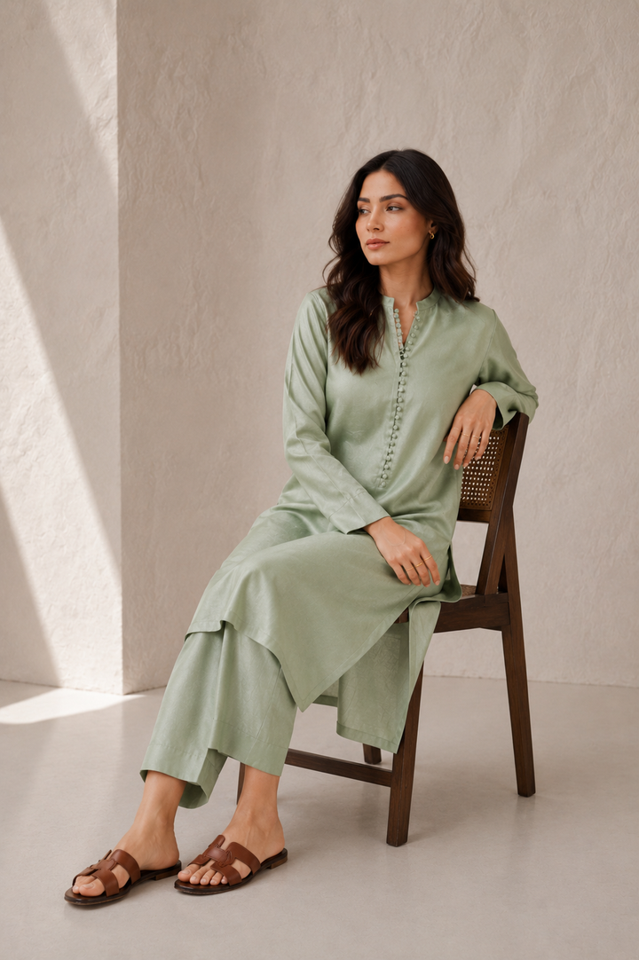 Sage Green Raw Silk Co-ord Set