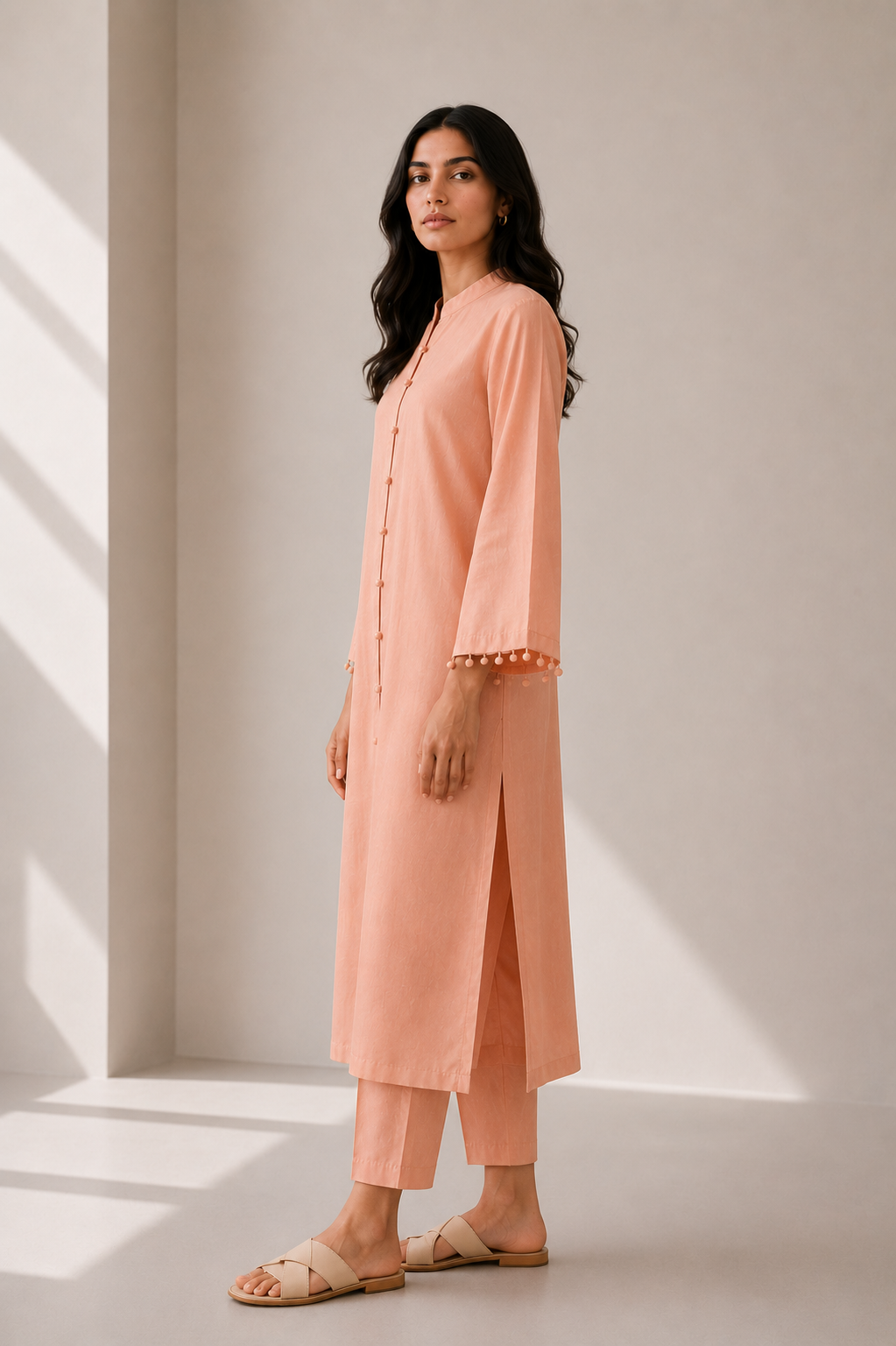 Soft Peach Raw Silk Co-ord Set