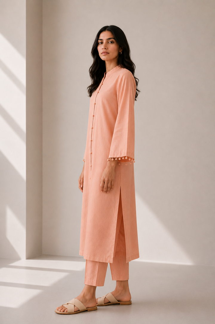 Soft Peach Raw Silk Co-ord Set