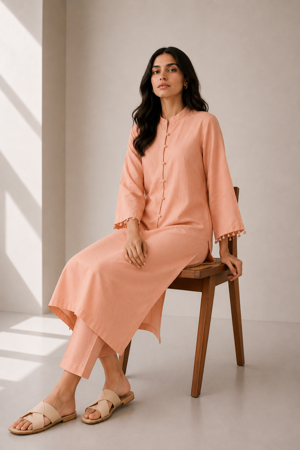 Soft Peach Raw Silk Co-ord Set