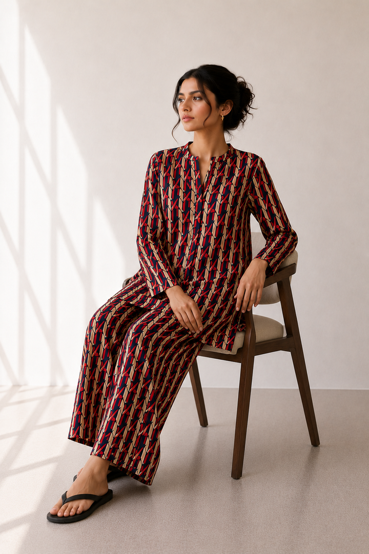 Crimson Geometric Co-Ord Set