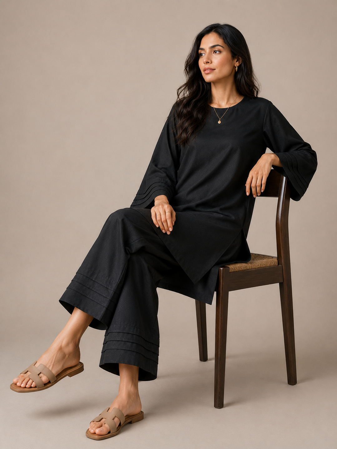 Black Raw Silk 2-Piece Set
