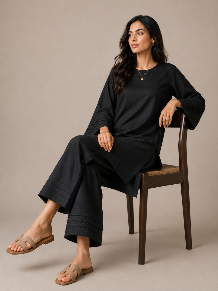 Black Raw Silk 2-Piece Set