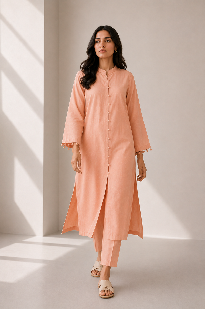 Soft Peach Raw Silk Co-ord Set