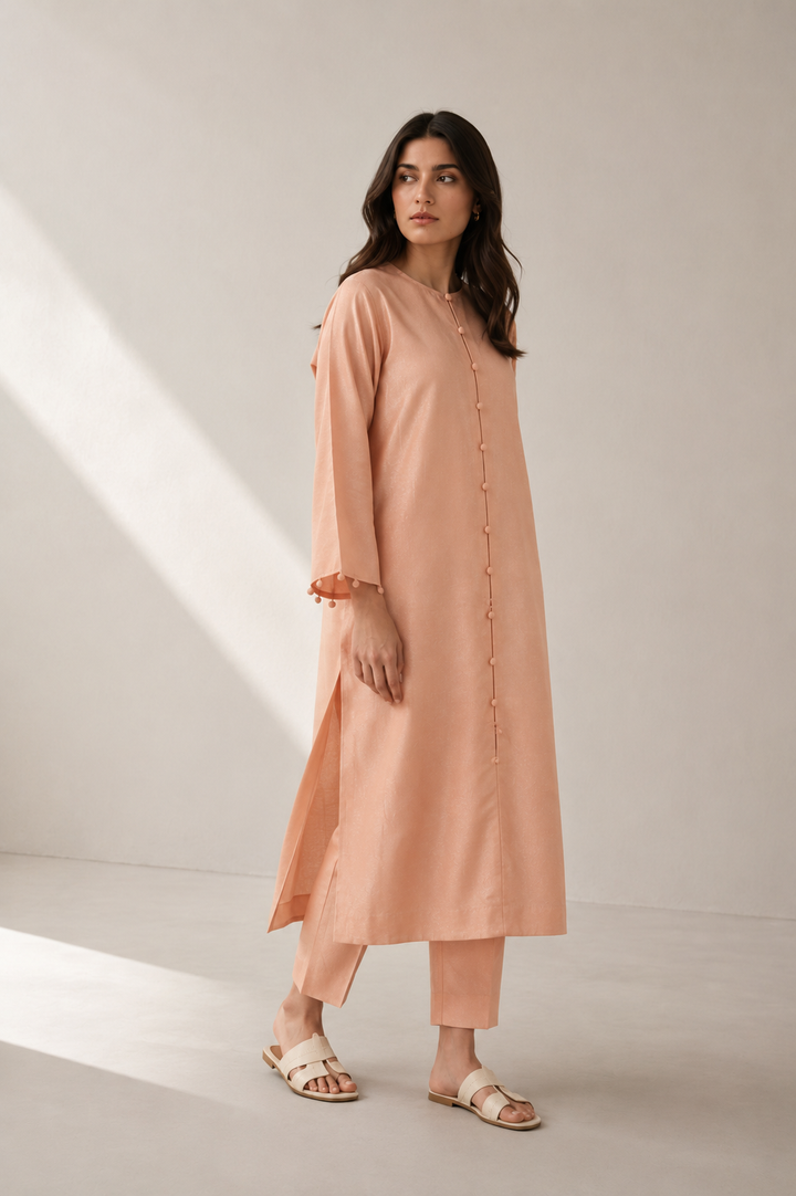 Soft Peach Raw Silk Co-ord Set
