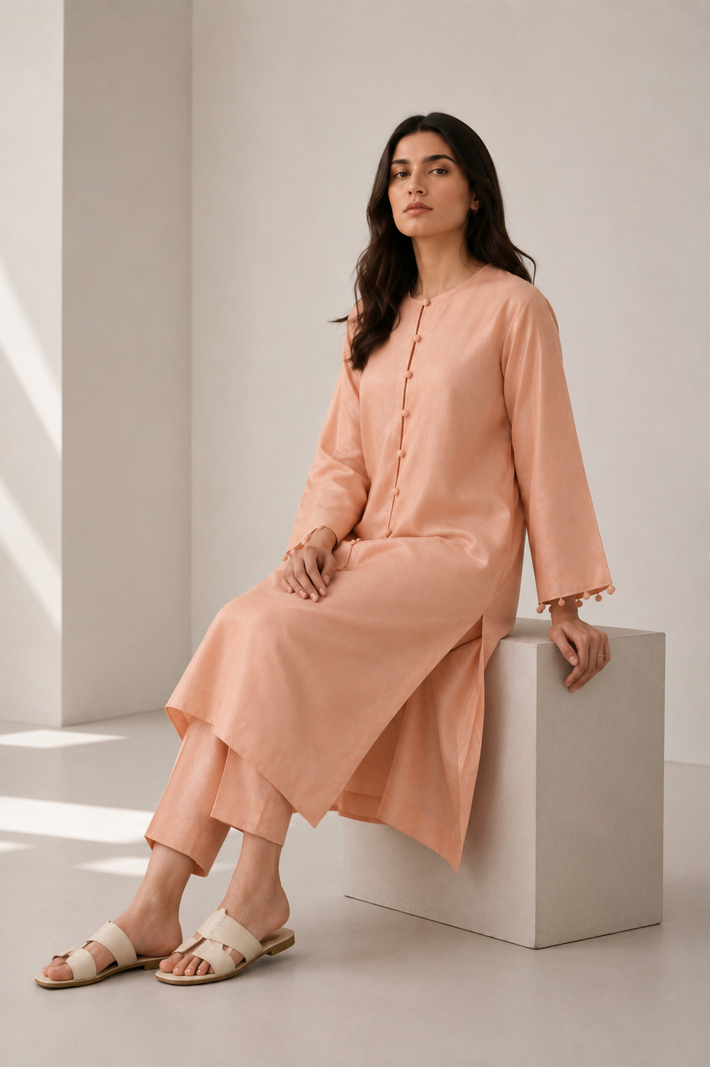 Soft Peach Raw Silk Co-ord Set