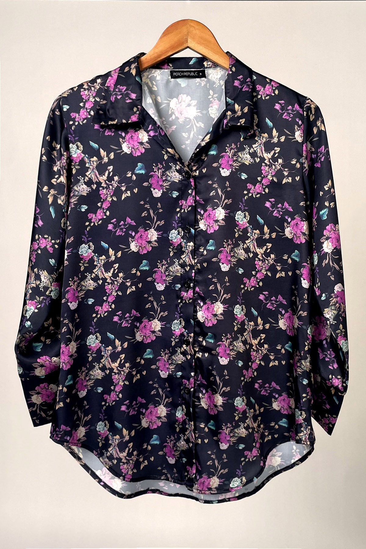 Floral Print Silk Shirt - 03 - Peach Republic