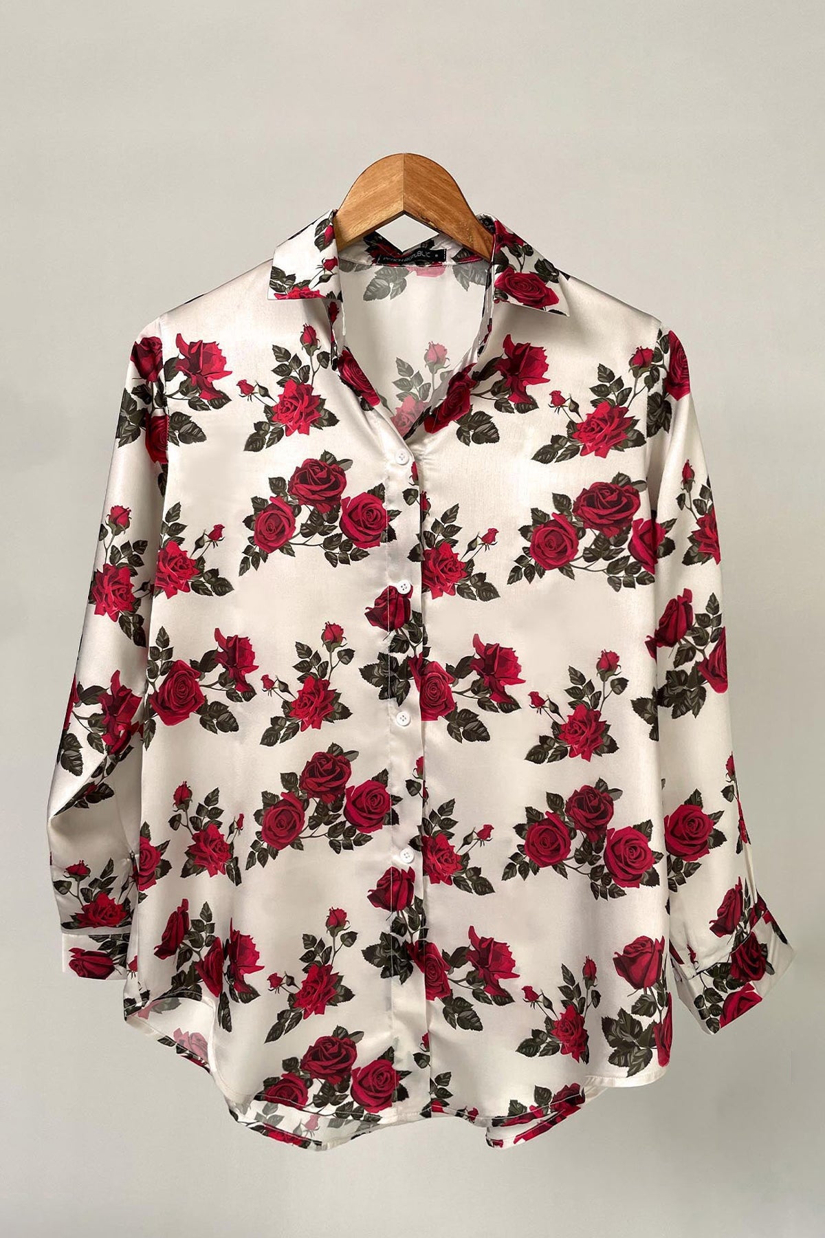 Floral Print Silk Shirt - Peach Republic